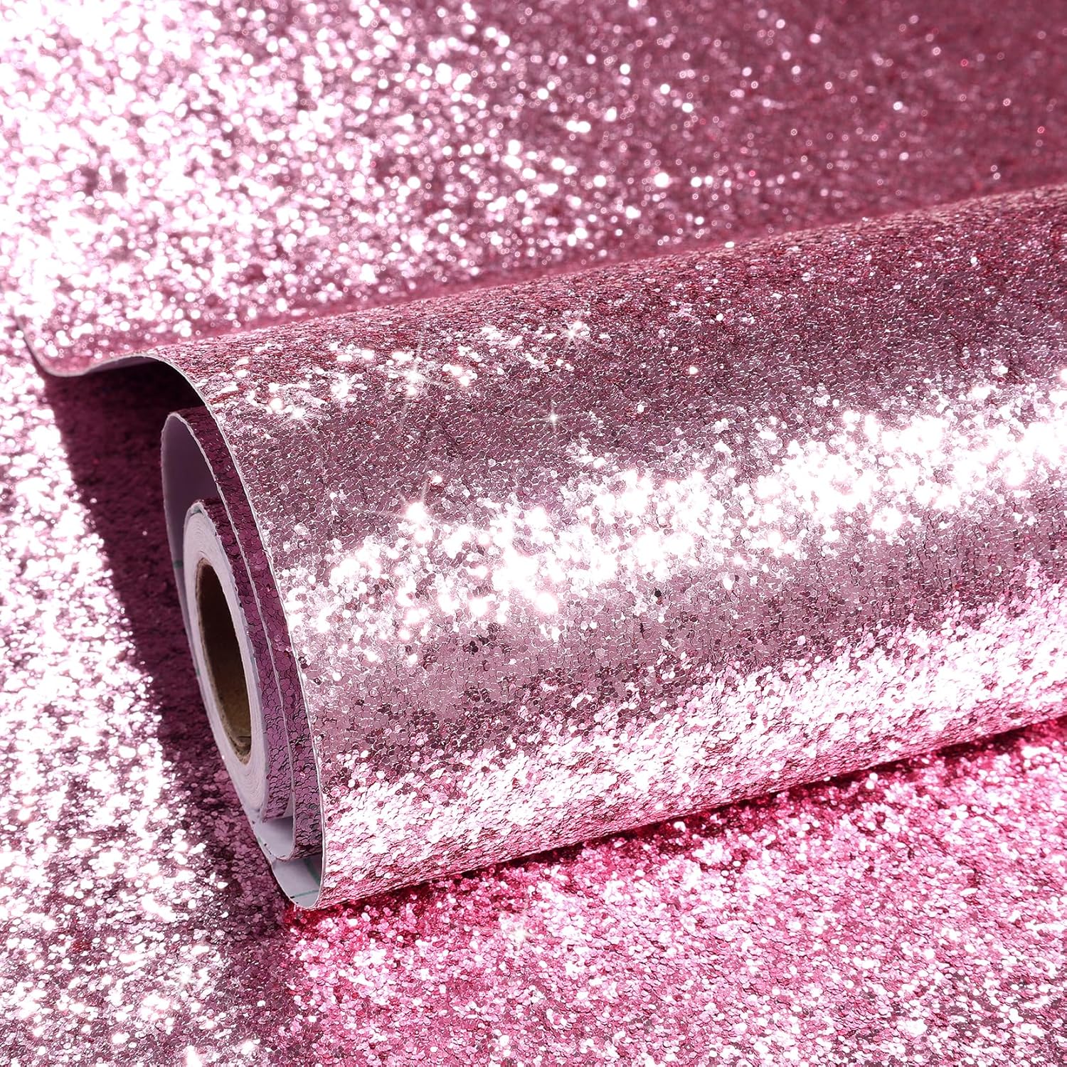 15.8inx23ft Pink Glitter Peel and Stick Wallpaper Removable Wallpaper Pink Glitter Contact Paper for Dresser Cabinets Self Adhesive Bling Sparkle Girls Wall Paper for Bedroom Living Room