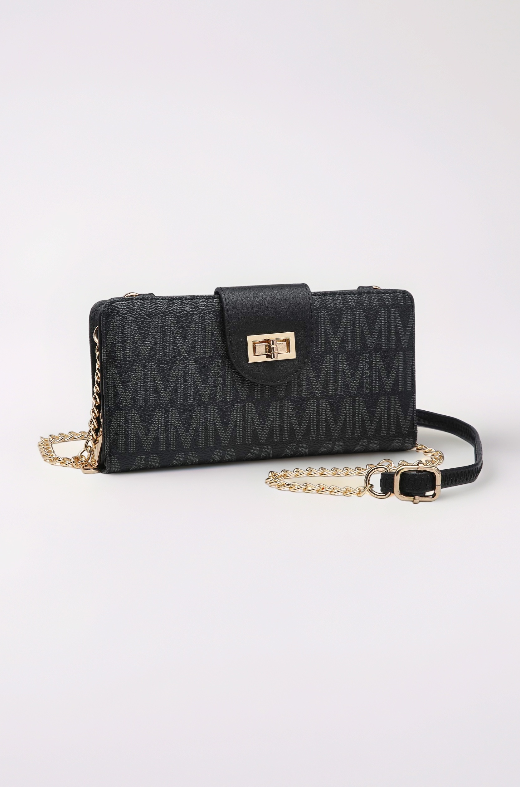 MKP COLLECTION Women Small Crossbody Shoulder Bag Zip Wallet Purse Handbags Clutch Credit Card Holder with Chain Strap, Black, 7.8"W x 4.3"H x 1.5"D