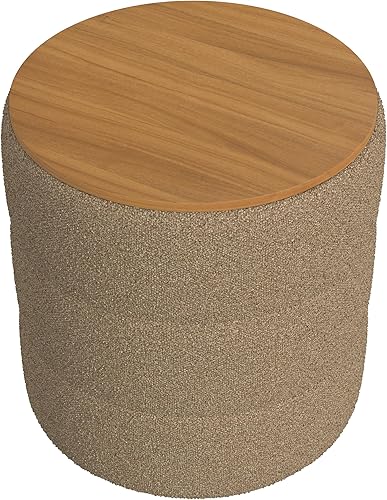 Miniatura 7 de HomePop Otomana de almacenamiento de canal con tapa de madera - Brown Boucle