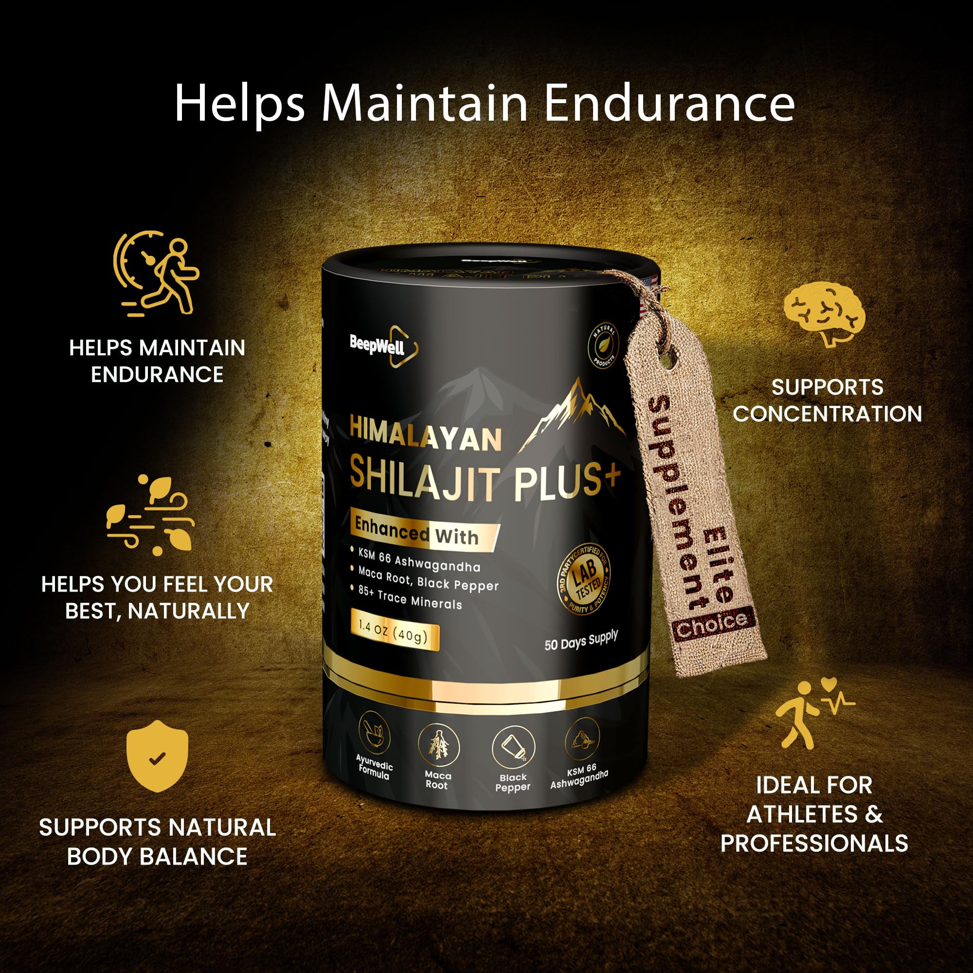 Natürliches Shilajit Pure Resine mit Ashwagandha & Schwarzem Pfeffer – Hochreines Himalaya resin mit Fulvinsäure & Mineralien – 40g – 50 Portionen