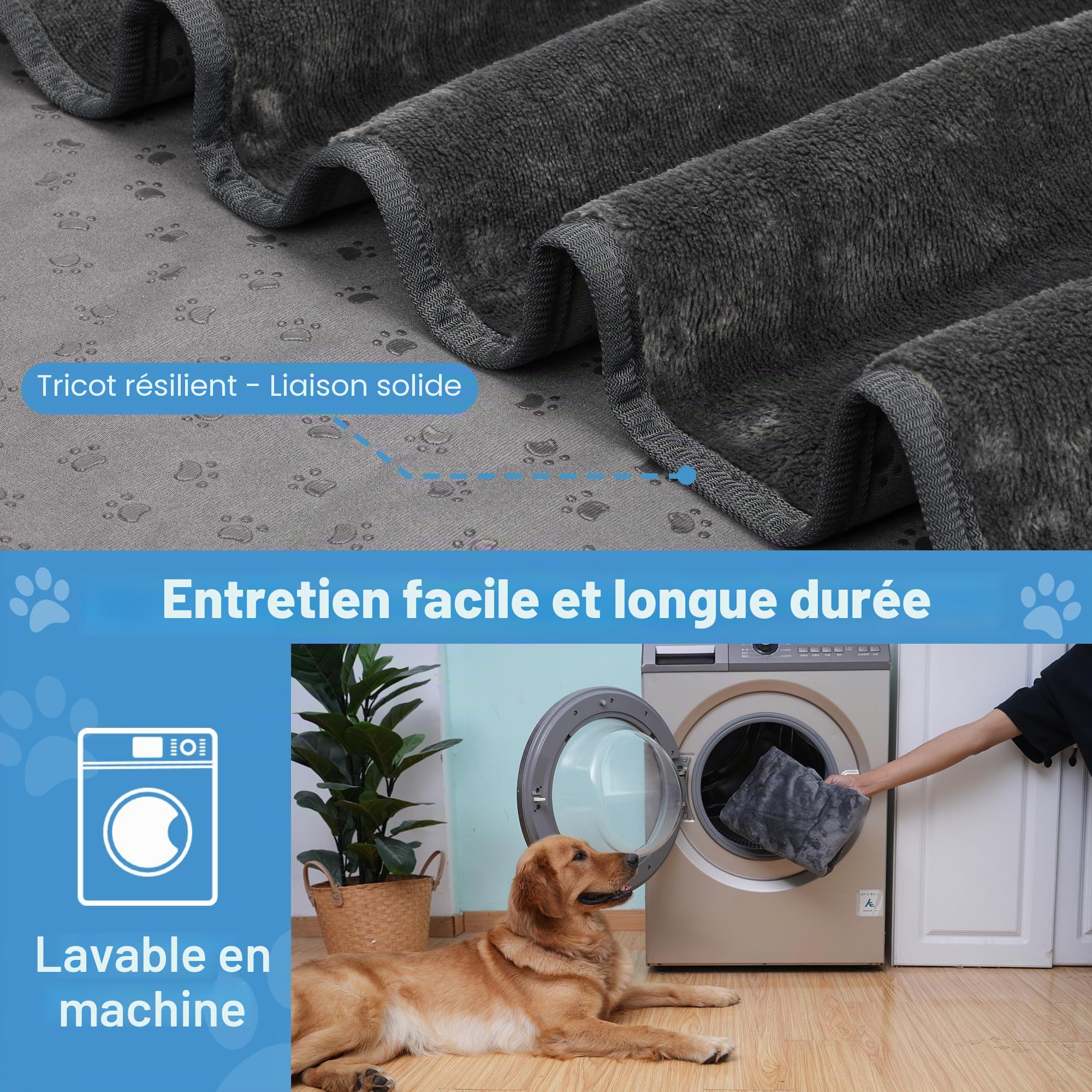 Couverture Imperméable pour Chien 152x203 cm, Plaid pour Animaux en Flanelle Lavable pour Canapé et Lit, Antidérapant, Protecteur de Meubles pour Chiens et Chats de Petite à Arande Taille