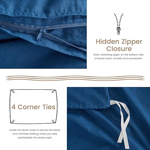 Miniatura 9 de BISELINA Juego de funda de edredón de lino francés de 3 piezas con cierre de cremallera oculto, mezcla de lino natural y algodón, color sólido,