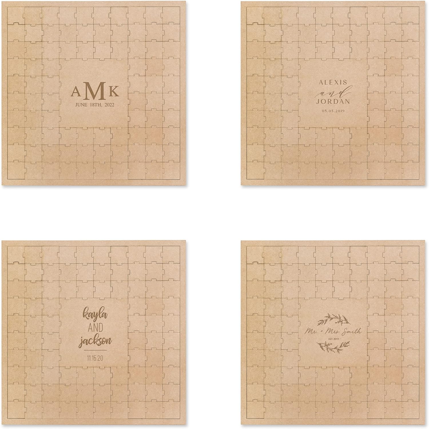 WEDDINGSTAR Customizable Wooden Square Puzzle Wedding Guest Book - Signature Couple