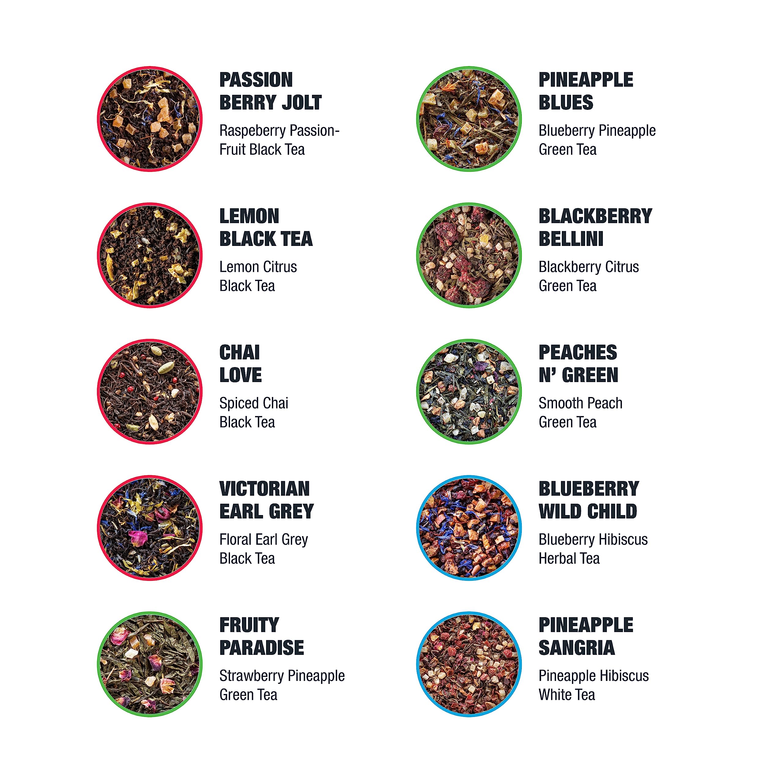 Tiesta Tea Discovery zestaw do próbkowania herbaty, 20 sypkich mieszanek do herbaty, do 200 filiżanek, wysoka do braku kofeiny, herbata Hot & Iced Tea, luźne liście herbaty sorety Pack z zieloną