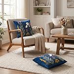 AVOIN colorlife Spring Couvertures d'oreillers brodés d'été Floral Daisy, 18 x 18 Inch Bleu foncé Fleurs colorées Décor Tufted Patterned Lin Coussin Case pour Canapé Couch Ensemble de 2