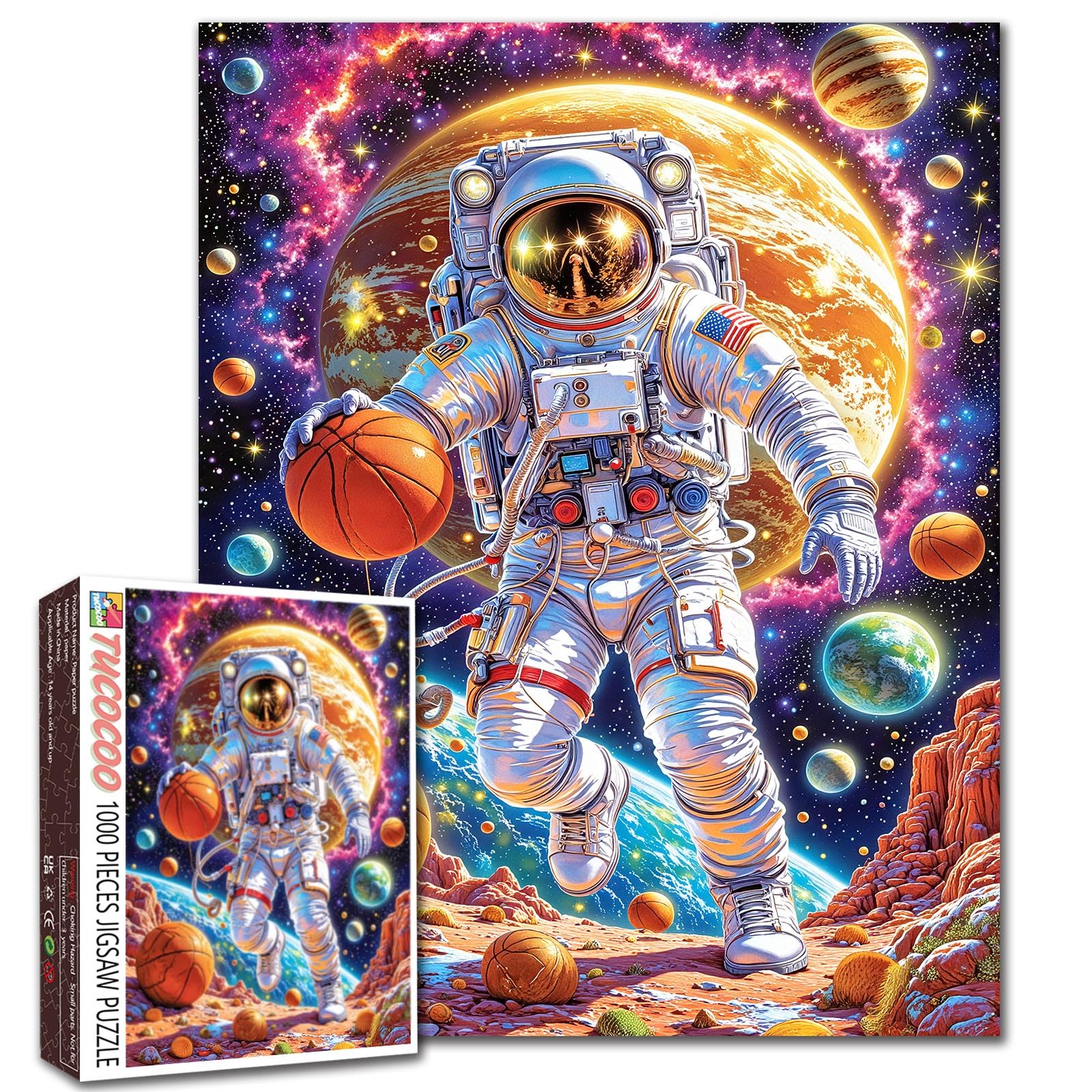Astronaut Jigsaw Puzzles 1000 Pieces for Adults,Families (Spaceman,Universe world,Basketball,Solar System)Pieces Fit Together Perfectly 19.7''x27.6''inch Ball Sport Puzzle Art Family challenging Game