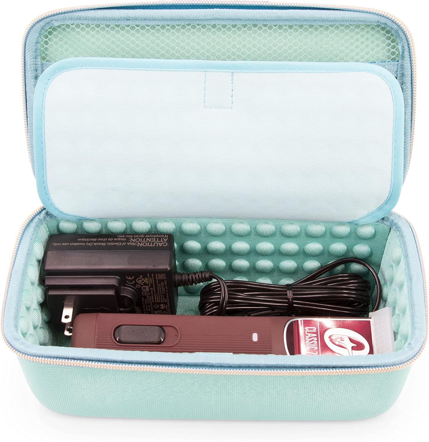 CASEMATIX Clipper Case Holds Clippers, Hair Buzzers, Trimmers, T Finisher Liner - Barber Travel Case For Stylist, Hairstylist and Salon Hair Cutting Supplies, Turquoise