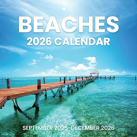 SUNEE 2026 Wall Calendar 12x12 Inches with 16 Months from September 2025 to December 2026, Large Wall Calendar Thick Glossy Paper, 12" x 24" (Open), Beaches