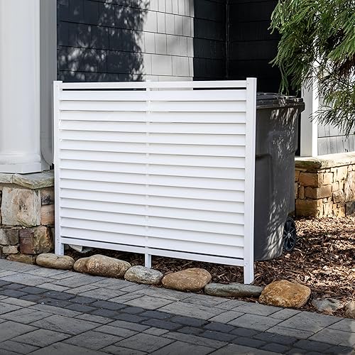 4ft H x 5ft W (1 Panel) No Dig Enclo Savannah Privacy Screen, Louvered White Vinyl Fence Panel, Trash Can Hider Outdoor, AC Fence, Pool Equipment Enclosure, Privacy Fence Panels, AZ18041