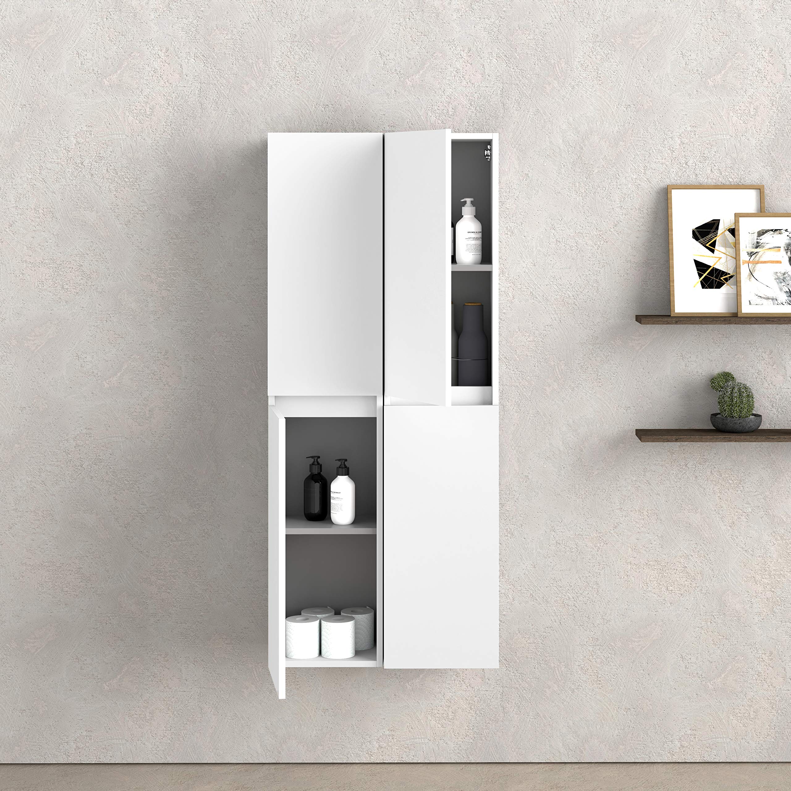 Baikal Conjunto de Mueble de Baño suspendido a la Pared con Fondo Reducido, Melamina 16. Mueble MONTADO Moderno 140 Blanco