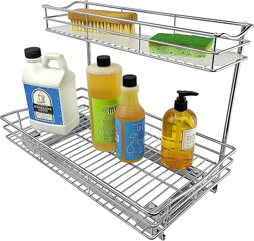 Lynk Professional Under Sink Cabinet Organizer Pull Out Two Tier Sliding  Shelf, 11.5wx 18d x 14h-Inch, Chrome