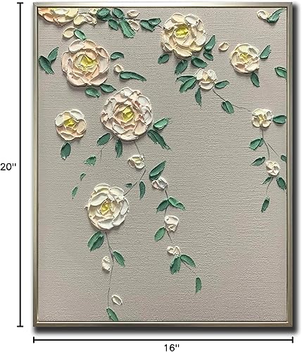 Miniatura 8 de V-inspire Arte, 16 x 20 pulgadas, pintura al óleo de flores pintadas a mano 100% sobre lienzo, pintura de cuchillo blanco, lienzo acrílico, arte