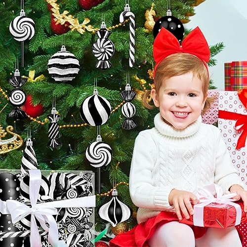 Miniatura 10 de Juego de adornos de Navidad, 48 piezas para decoración del árbol de Navidad, colgantes de bolas de bastones de caramelo brillantes de plástico para