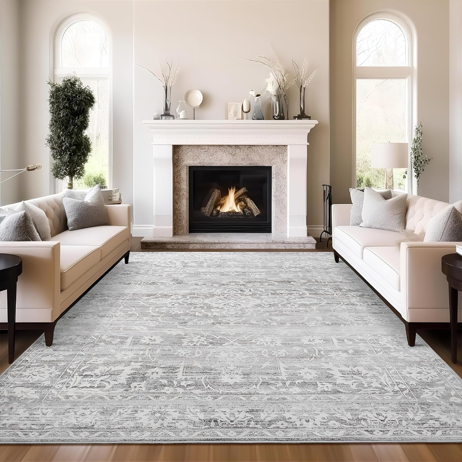 8x10 Area Rugs for Living Room, Stain Resistant Washable Rugs for Dining Room, Kitchen, Floral Vintage Non-Slip Thin Gray Large Area Rug(Grey, 8'x10') Grey 8' x 10' (Rectangular) ( Similar to one in stock)
