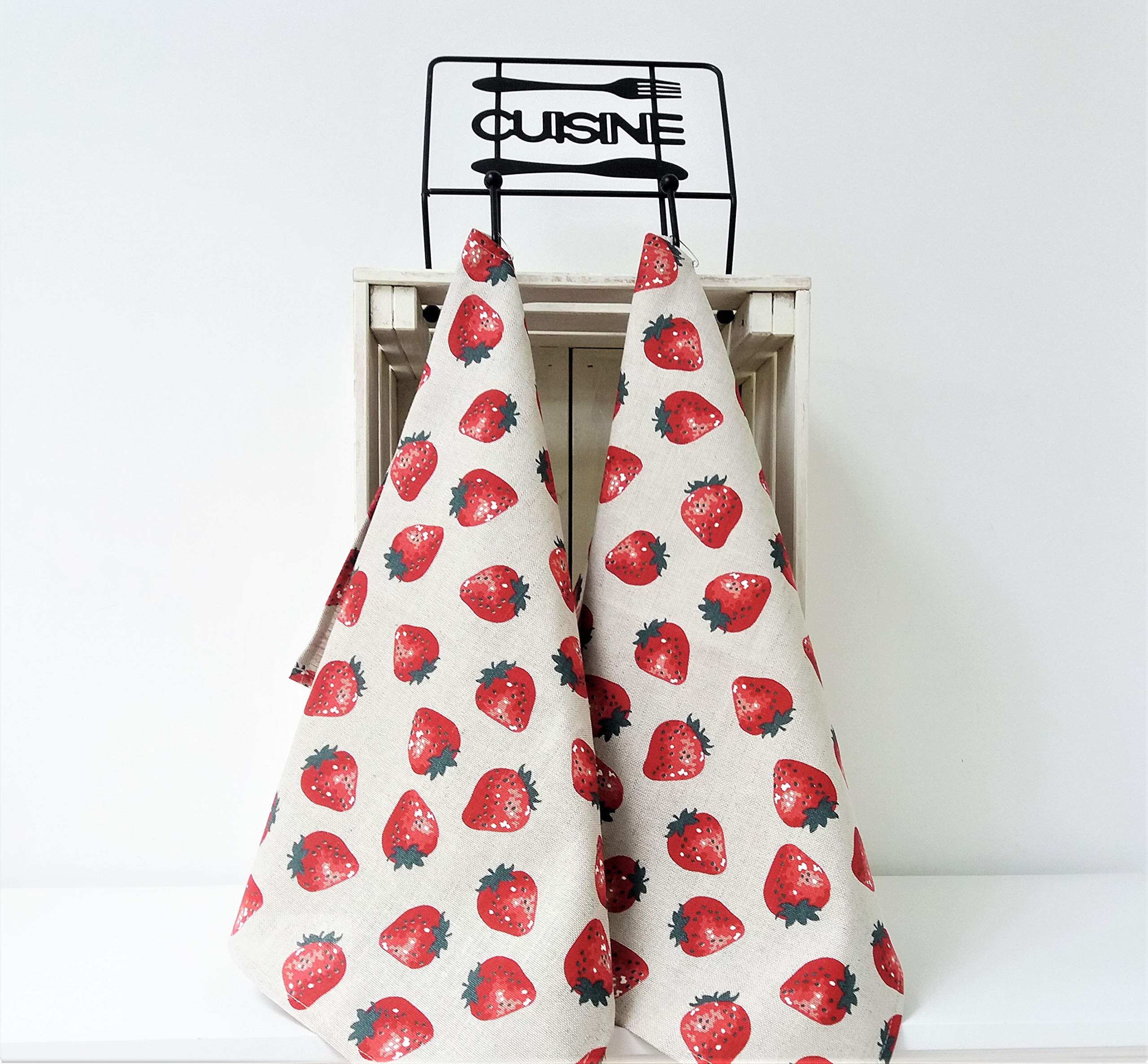 A Pair of Linen Cotton Tea Towels Kitchen Towels Strawberries for Wimbledon (pack of 2 towels)