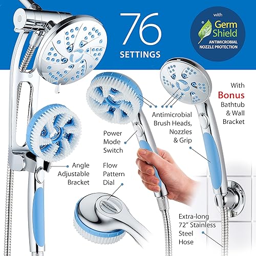 Miniatura 4 de Aquassage 6 en 1 de alta presión por AquaCare - Combo de 76 modos de 3 vías, cabezal de ducha, ducha de mano, cepillo corporal, cepillo para el