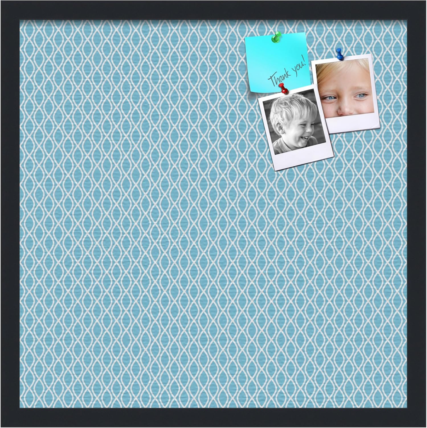 PinPix 20x20 inch Cork Bulletin Board. This Decorative Framed Pin Board Comes with Sky Blue Waves Design and a Satin Black Frame. Ideal for Home Office Decor (PinPix-245)