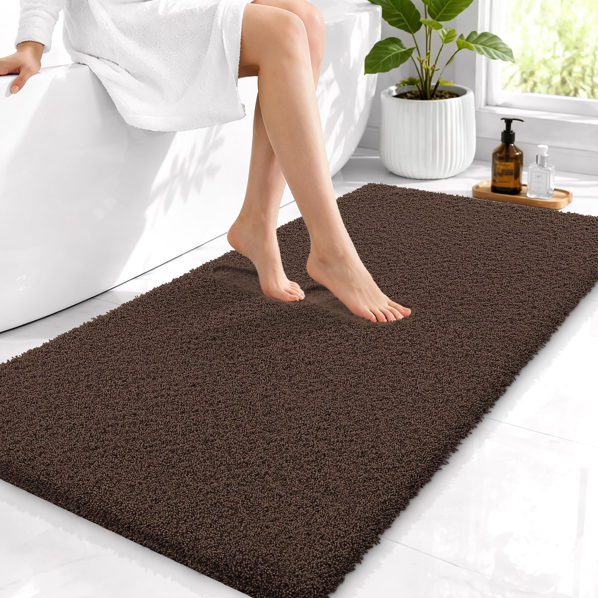 OLANLY Microfiber Bathroom Runner Rugs 44x24, Ultra Soft Bath Mat, Brown