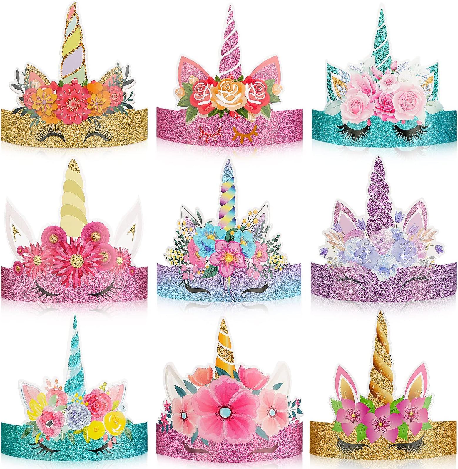 Gersoniel 24 Pcs Unicorn Birthday Party Hats Paper Party Crown Unicorn Headbands for Boys Girls, Princess Dress up Theme Decorations Birthday Favors Supplies Headbands
