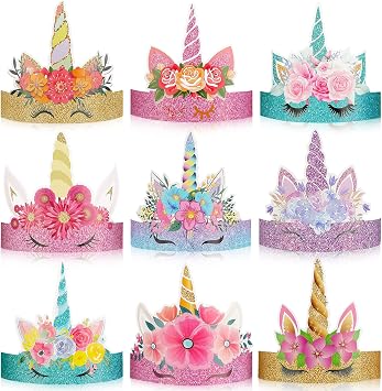 Gersoniel 24 Pcs Unicorn Birthday Party Hats Paper Party Crown Unicorn Headbands for Boys Girls, Princess Dress up Theme Decorations Birthday Favors Supplies Headbands