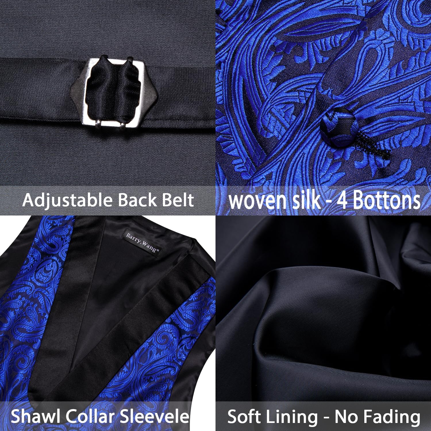Barry.Wang Mens Paisley Vest Tie Set Silk Jacquard Flower Shawl Collar Suit Waistcoat Tuxedo 6PC Wedding Party