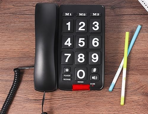 Miniatura 3 de Teléfono fijo de botón grande para personas mayores o discapacitados visuales con colores de alto contraste y volumen alto (negro)