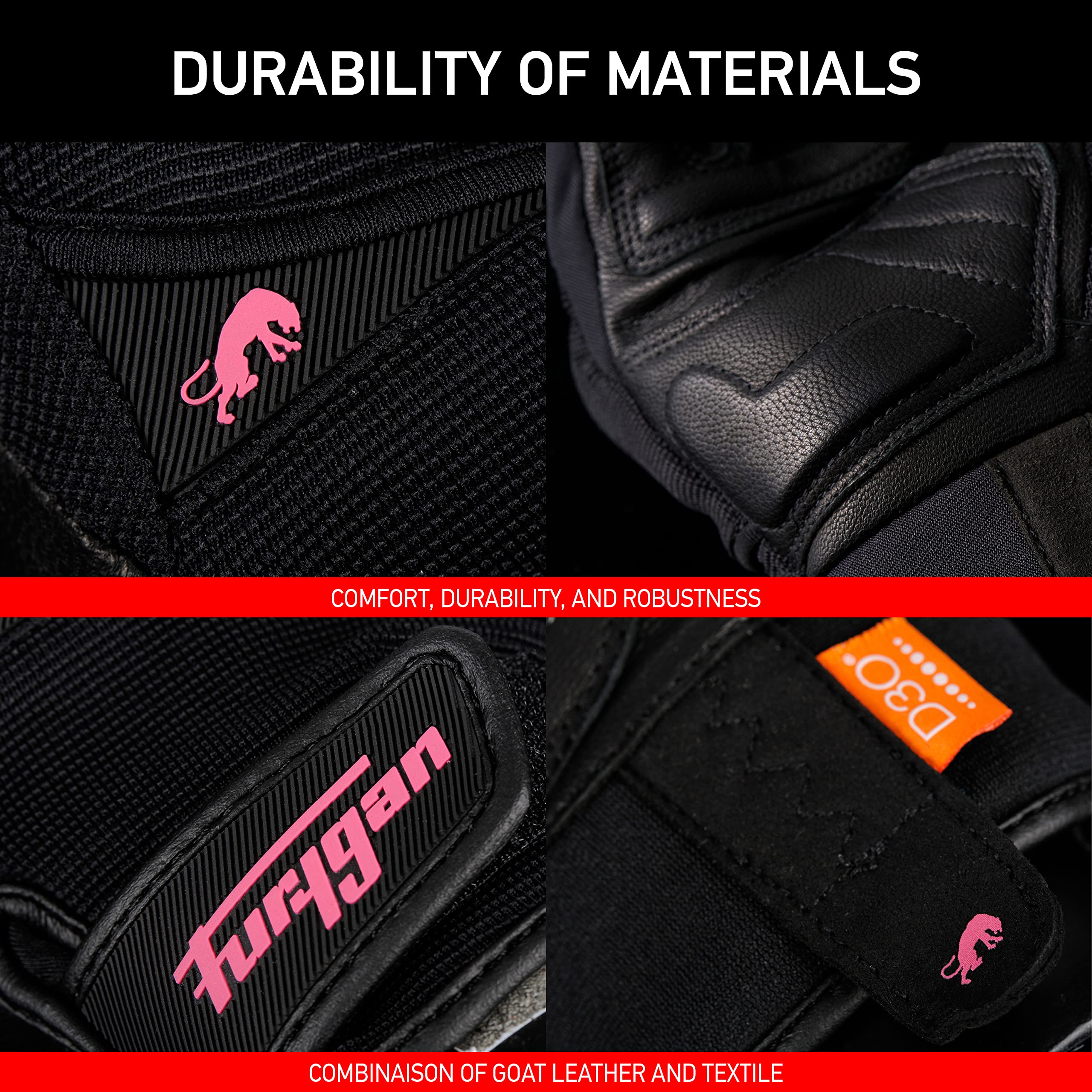 Furygan JET D3O Lady - Motorhandschoenen voor dames, 100% lederen handpalm - touchscreen, comfortabel, zomerhandschoenen, ademend en licht, D3O slagbescherming