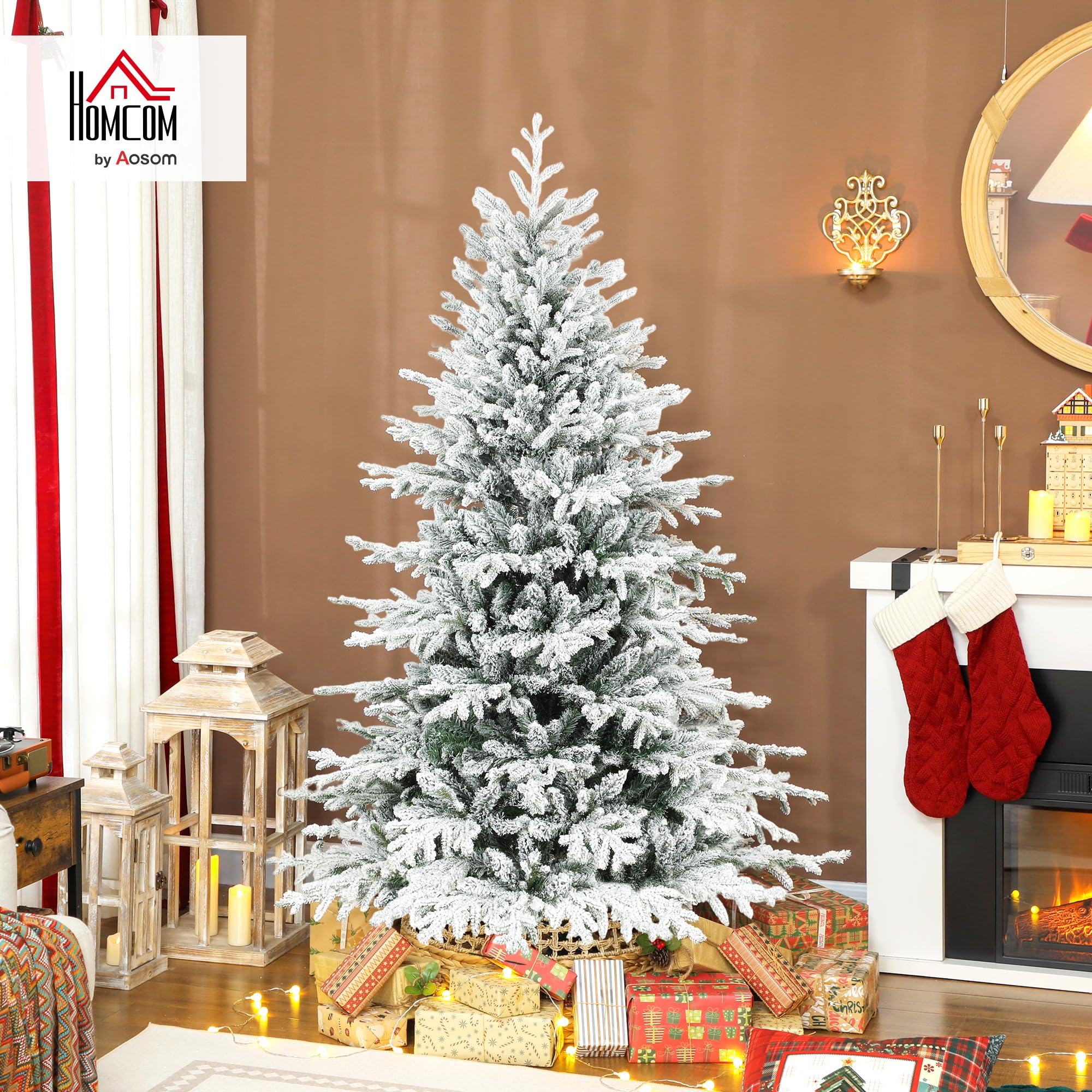 HOMCOM Sapin de Noël Artificiel Floqué de Neige 180 cm Vert | 1815 Pointes de Branches Articulées, Arbre de Noël, Support en Métal Pliable, Facile à Monter et Ranger, Plastique Ignifuge