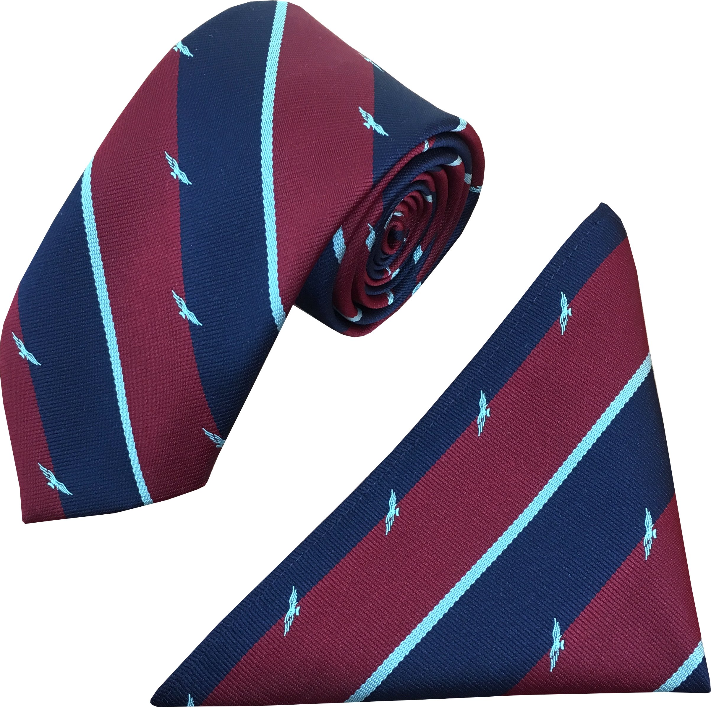 Great British Tie Club Men's Burgundy, Navy, White Raf Wings Regital Tie & Hanky Set