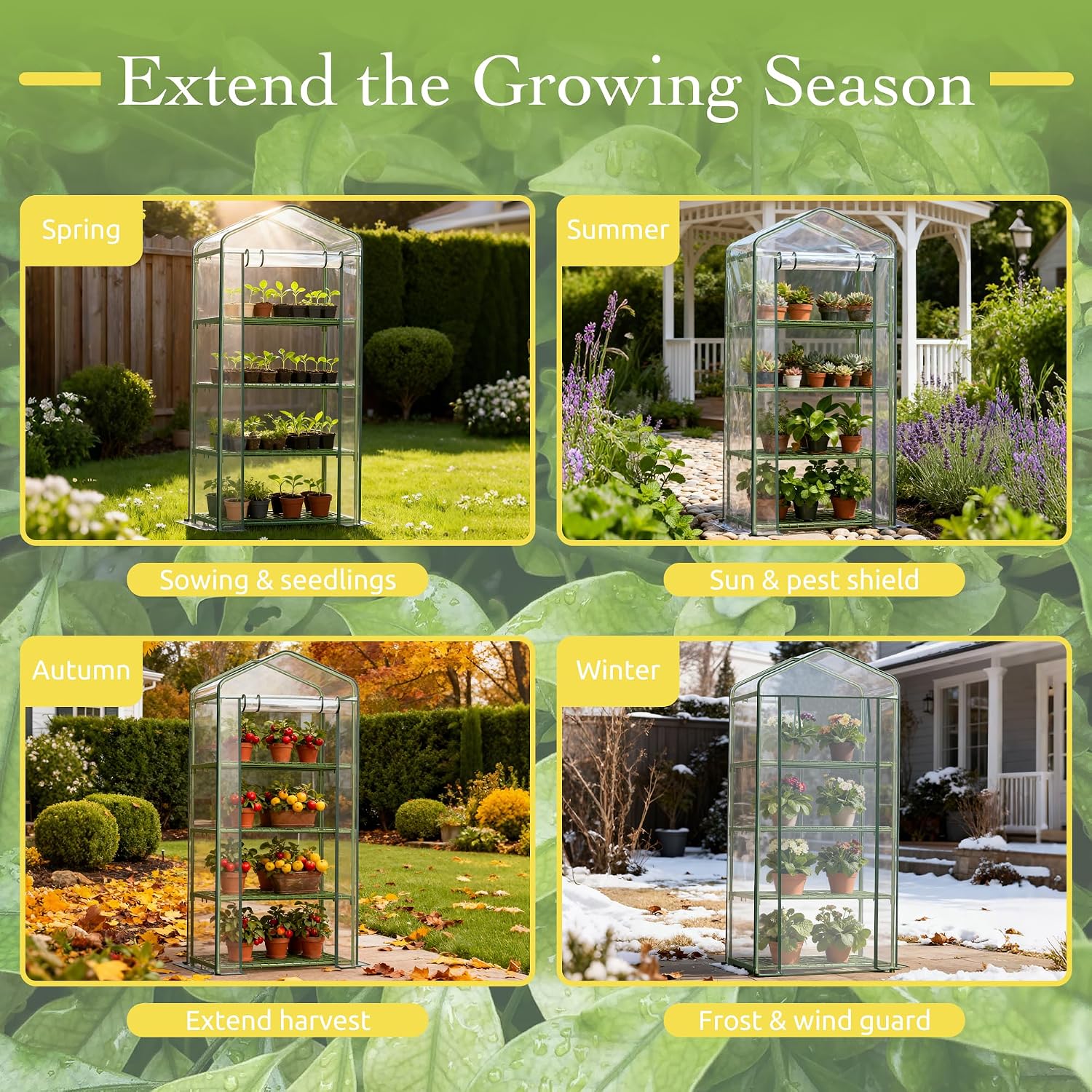 Mini Greenhouse for Outdoor Indoor, 4 Tier Shelves Small Green House for Winter, Portable Greenhouses with PE-Coated Metal Frame Heavy Duty PVC Cover, Plant Rack Stand House 2.3x1.6x5.2ft