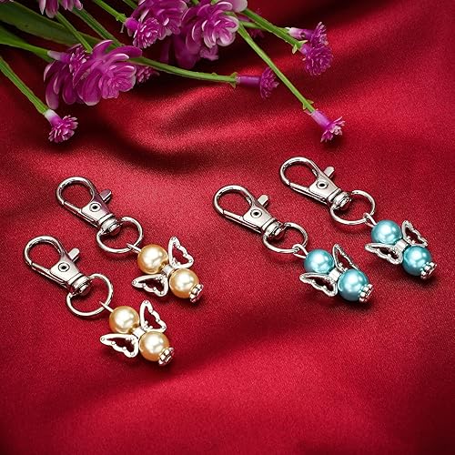 Miniatura 5 de Hicarer 100 llaveros de ángel con perlas de ángel, llavero de bautismo, regalos de devolución de invitados, llaveros para niñas y niños, baby