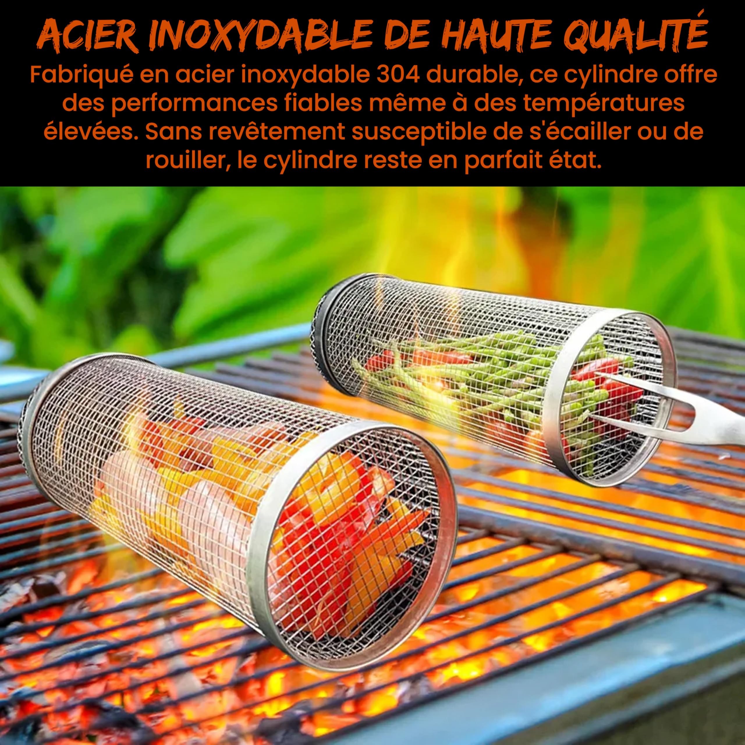 AVOID Panier à Griller Roulant - Panier Barbecue Cylindrique Enroulable en Acier Inoxydable - Accessoires Barbecue pour BBQ Grill Extérieur, Cadeau de Vacances (Silver, 20cm X 10cm)