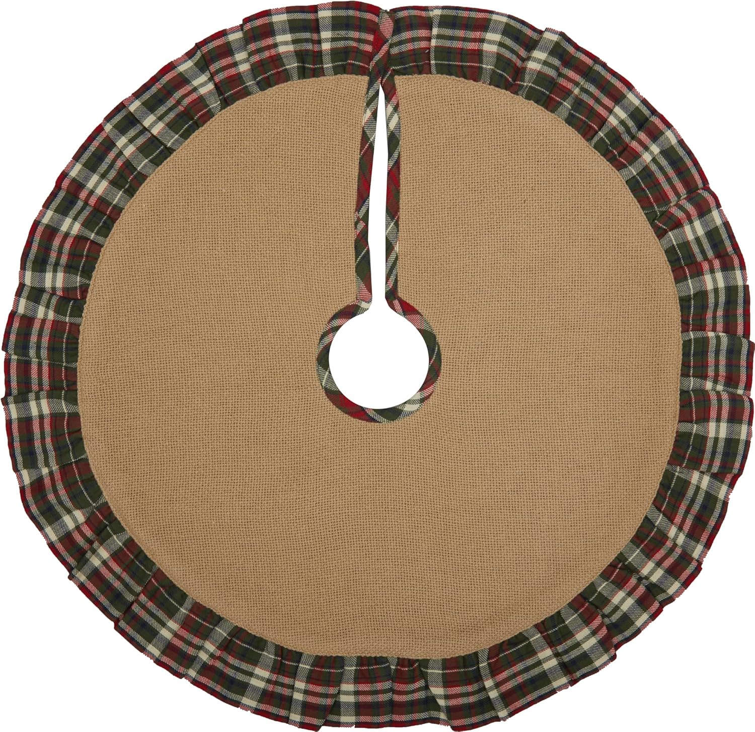 Burlap Natural w/Plaid Ruffle Christmas Holiday Tree Skirt (50 Inch)