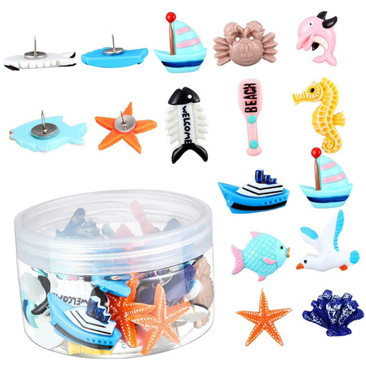 FOYTOKI 36pcs Decorative Ocean-Themed Push Pins Nautical Thumb Tacks For Bulletin Boards Cork Boards And Photo Walls Multi-Functional Decorative Pushpins For Home And Office Organization - View #6