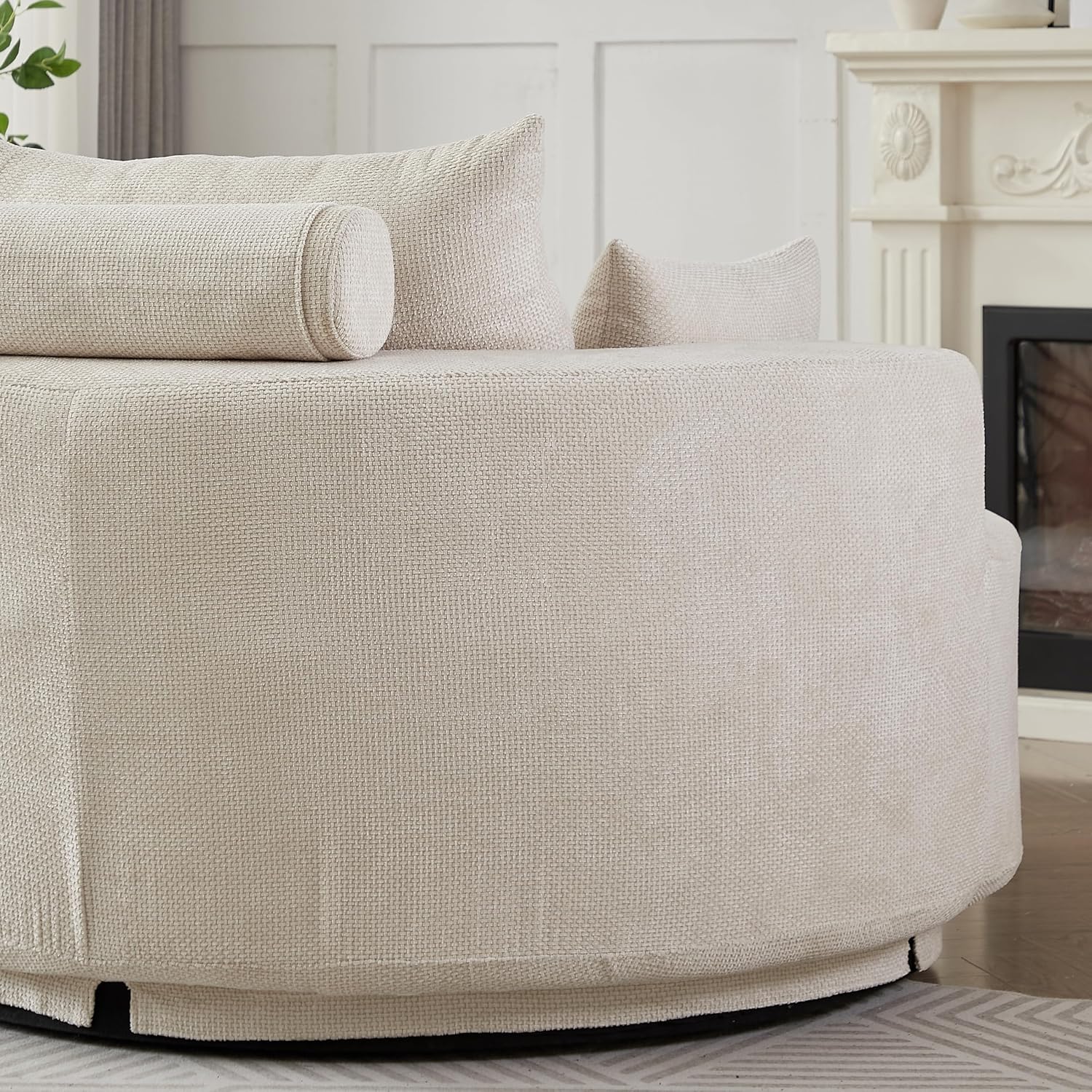 KEIKI 55" Oversized Swivel Accent Chair, Chenille Barrel Chairs Upholstered Round Swivel Chair, Single Sofa Armchair, Sleeper Chair for Living Room, Lounge, Beige