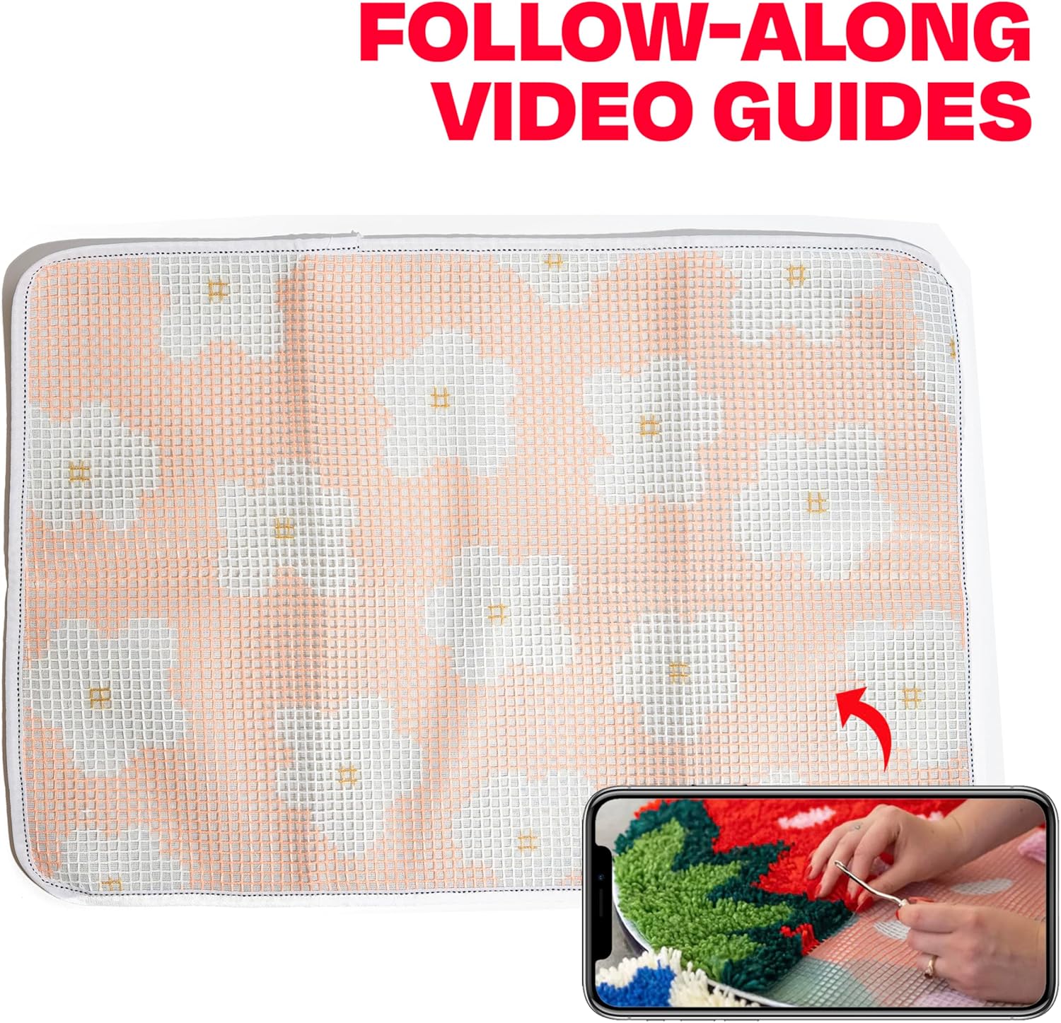 CRAFT CLUB Daisy Rug Making Kit | DIY Tools | Latch Hook Kit for Adults | Colourful Floral Home Décor Rug for Living Spaces | 24in x 16in