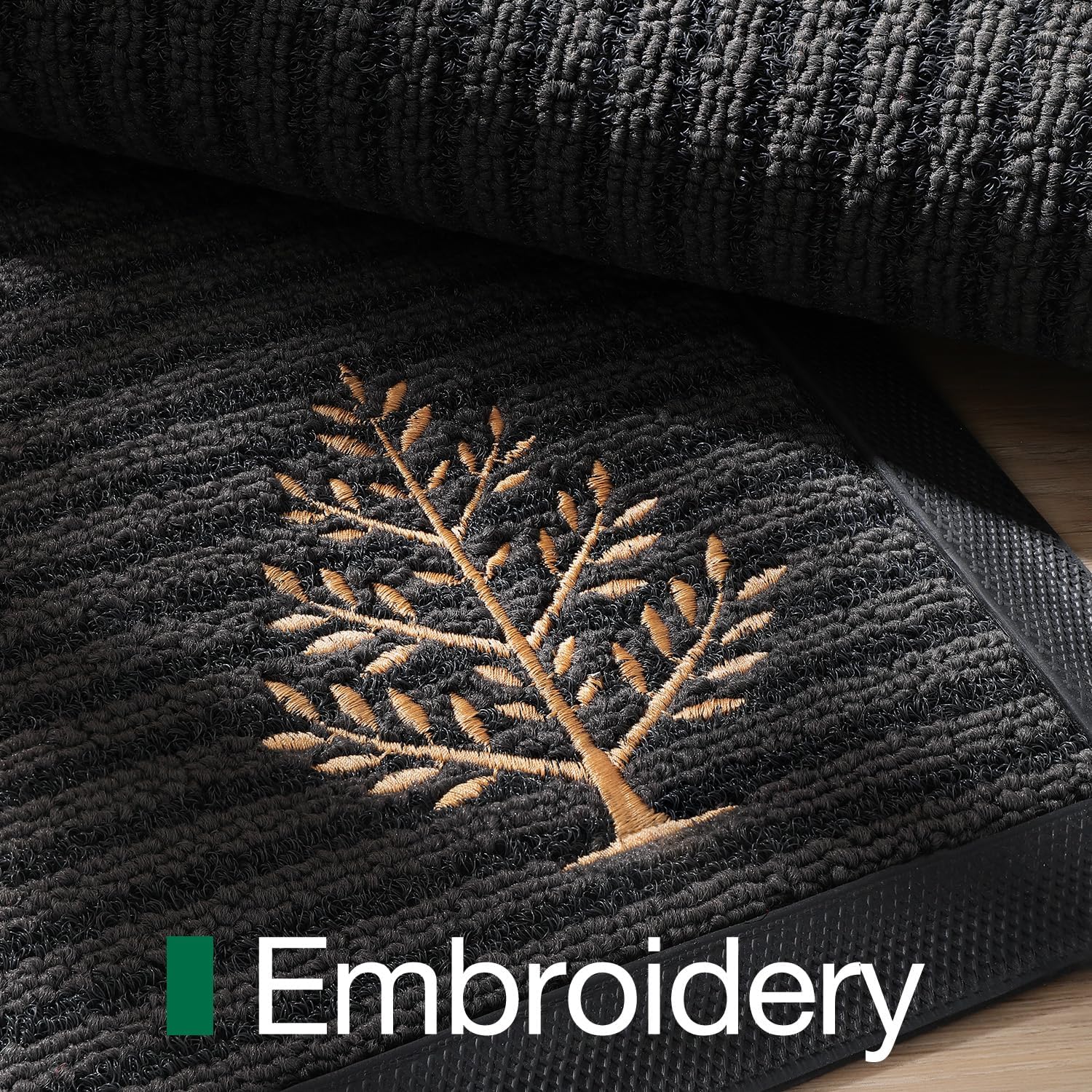LUMI Premium Front Door Mat 24"x36", Non-Slip Heavy Duty Rubber Welcome Mats, Embroidered Tree Dirt Trapper Doormat for Indoor Outdoor Entryway, Porch, Patio, Black Gold Tree - Image 6