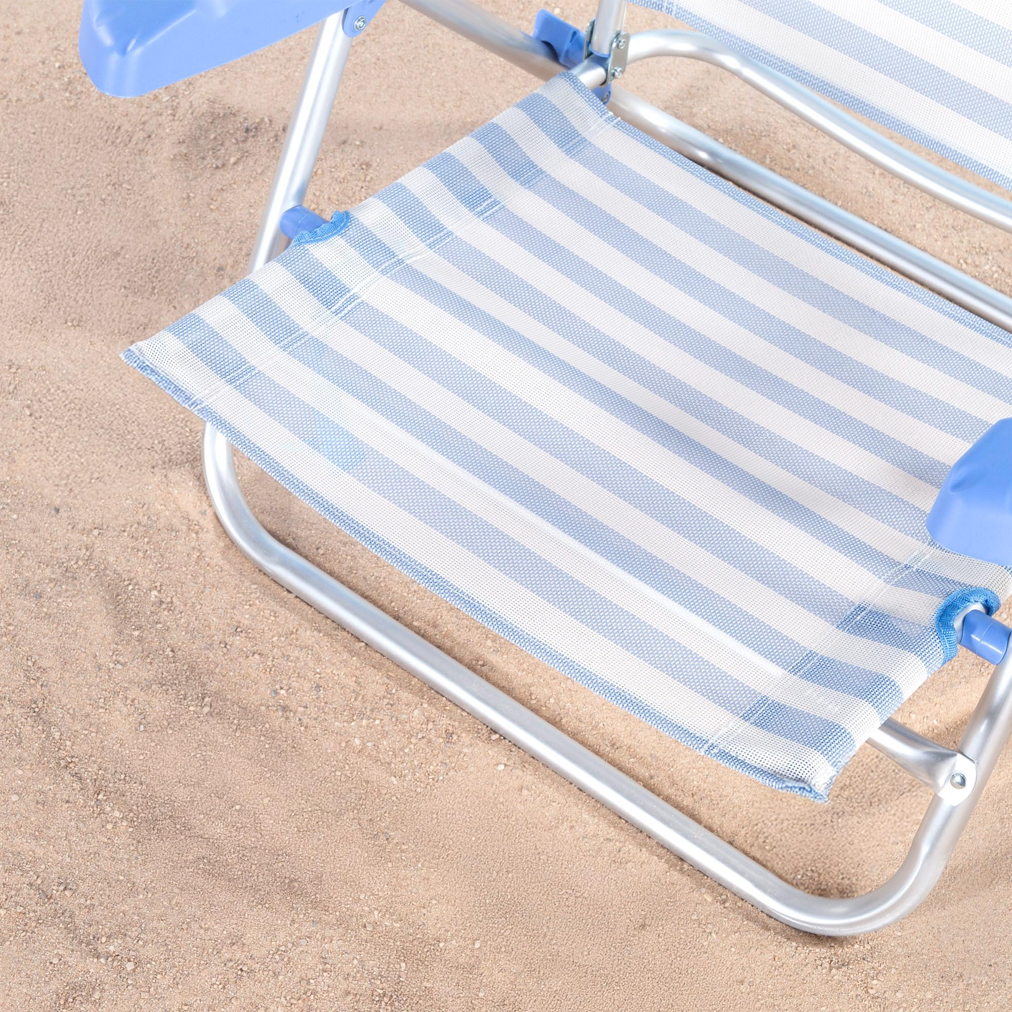 AKTIVE Silla de Playa Plegable, 8 Posiciones, Color Azul Rayas, Mide 48x50x80 cm, Soporta 110 kg, Asas de Transporte, Sillas Respaldo reclinable (62549)