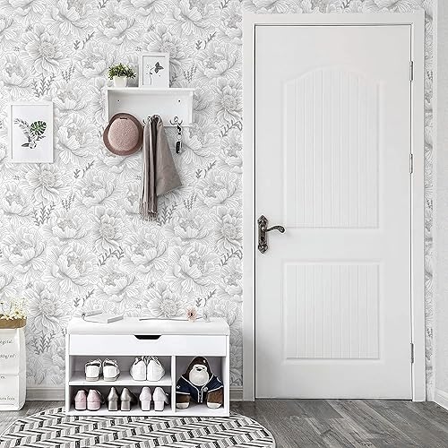 Miniatura 46 de GloryTik Papel tapiz de contacto floral para despegar y pegar, moderno, blanco y dorado, papel de pared autoadhesivo extraíble para gabinetes