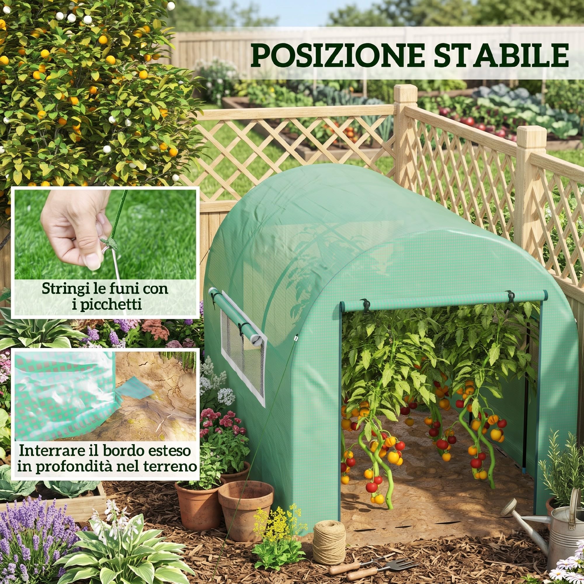 Outsunny Serra da Giardino a Tunnel 3x2x2 m Serra per Orto Anti UV Verde