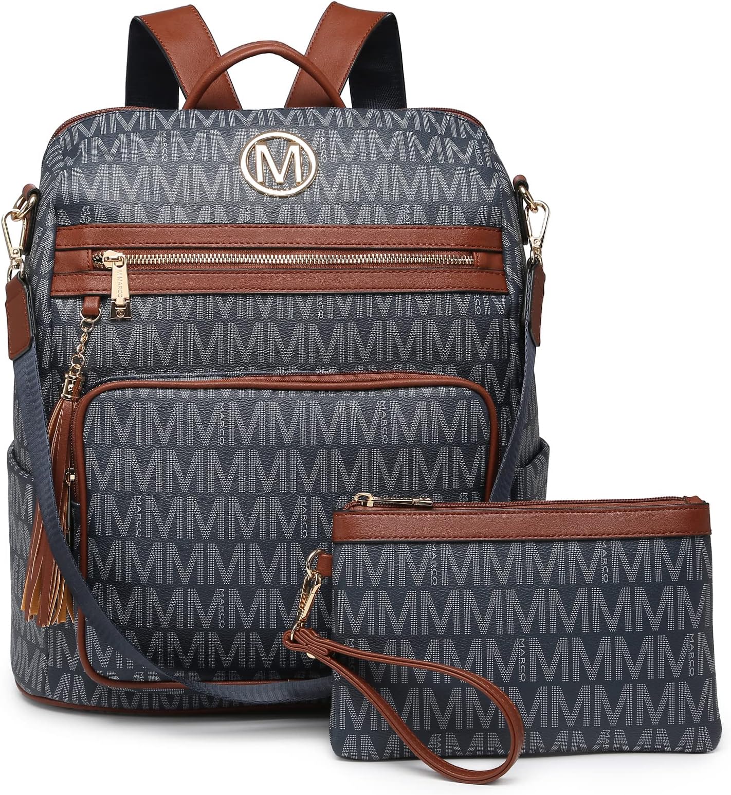 Women Fashion Backpack Purse Convertible Large Ladies Rucksack Travel Shoulder Bags Handbag Set w/Tassel 2pcs