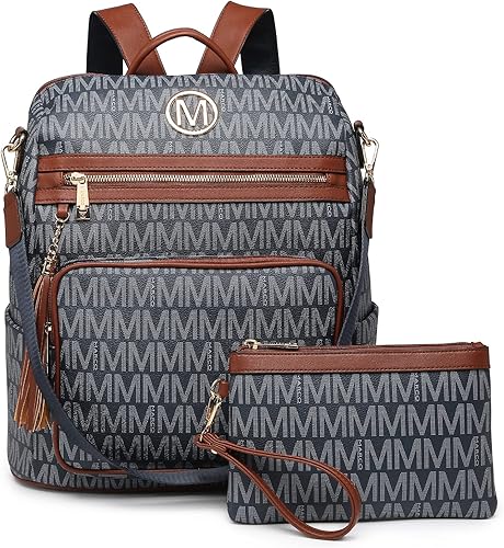 MKP COLLECTION Mochila de moda para mujer, bolso convertible grande, versátil para viaje, bolso de mano, 2 unidades, Azul oscuro, Mochilas de mochila
