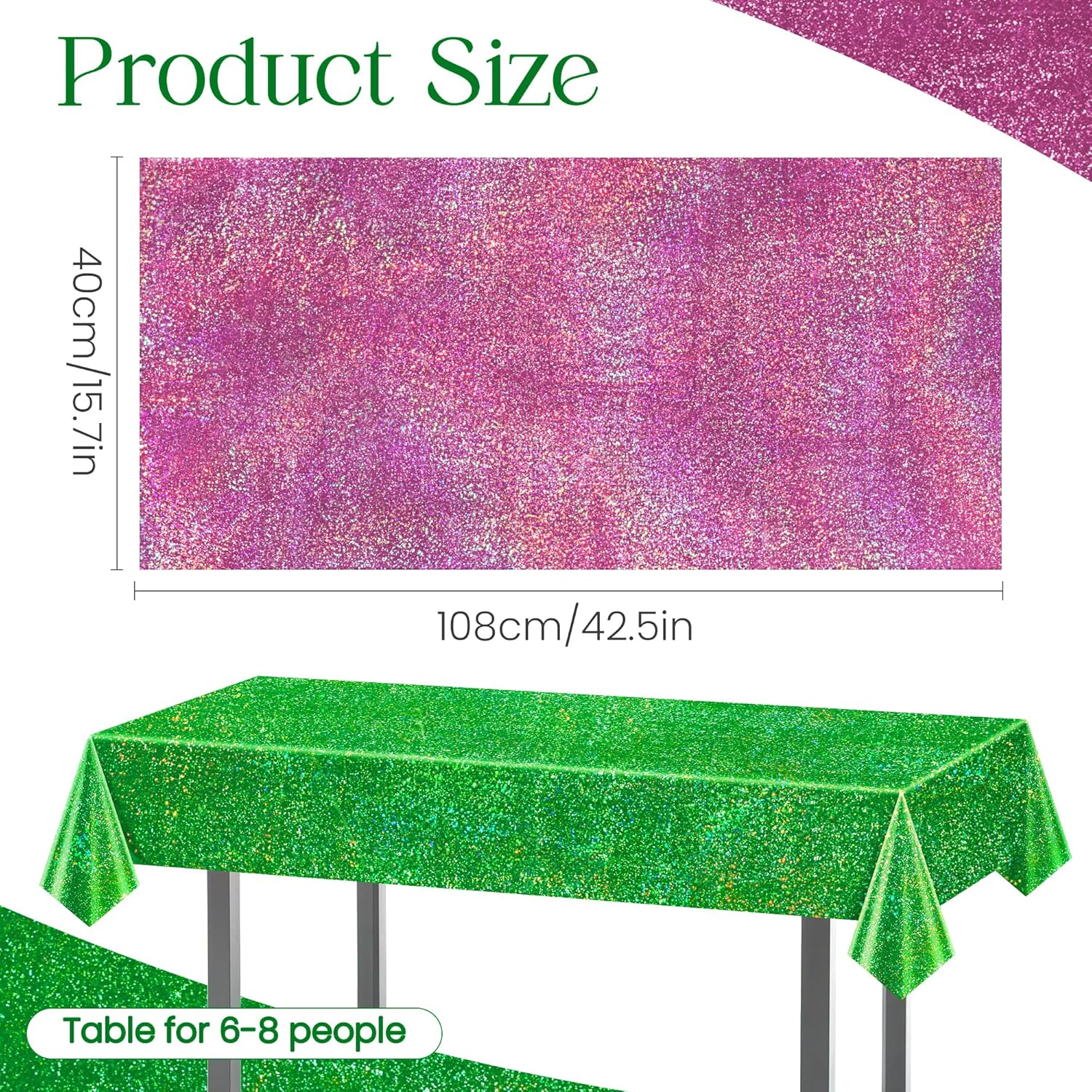 Just Shimmer 8 Pieces Pink & Green Holographic Tablecloth 40" x 108" Party Decoration Birthday Party Table Decor Iridescence Plastic Table Cloth for Bachelorette Supplies