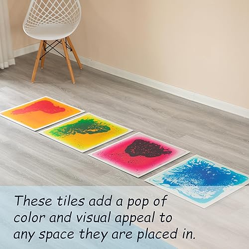 Miniatura 7 de Azulejos cuadrados sensoriales de gel líquido, 19.5 x 19.5 pulgadas, rojonaranja, verdeamarillo, rosamorado, azulblanco, tapete de suelo para niños,