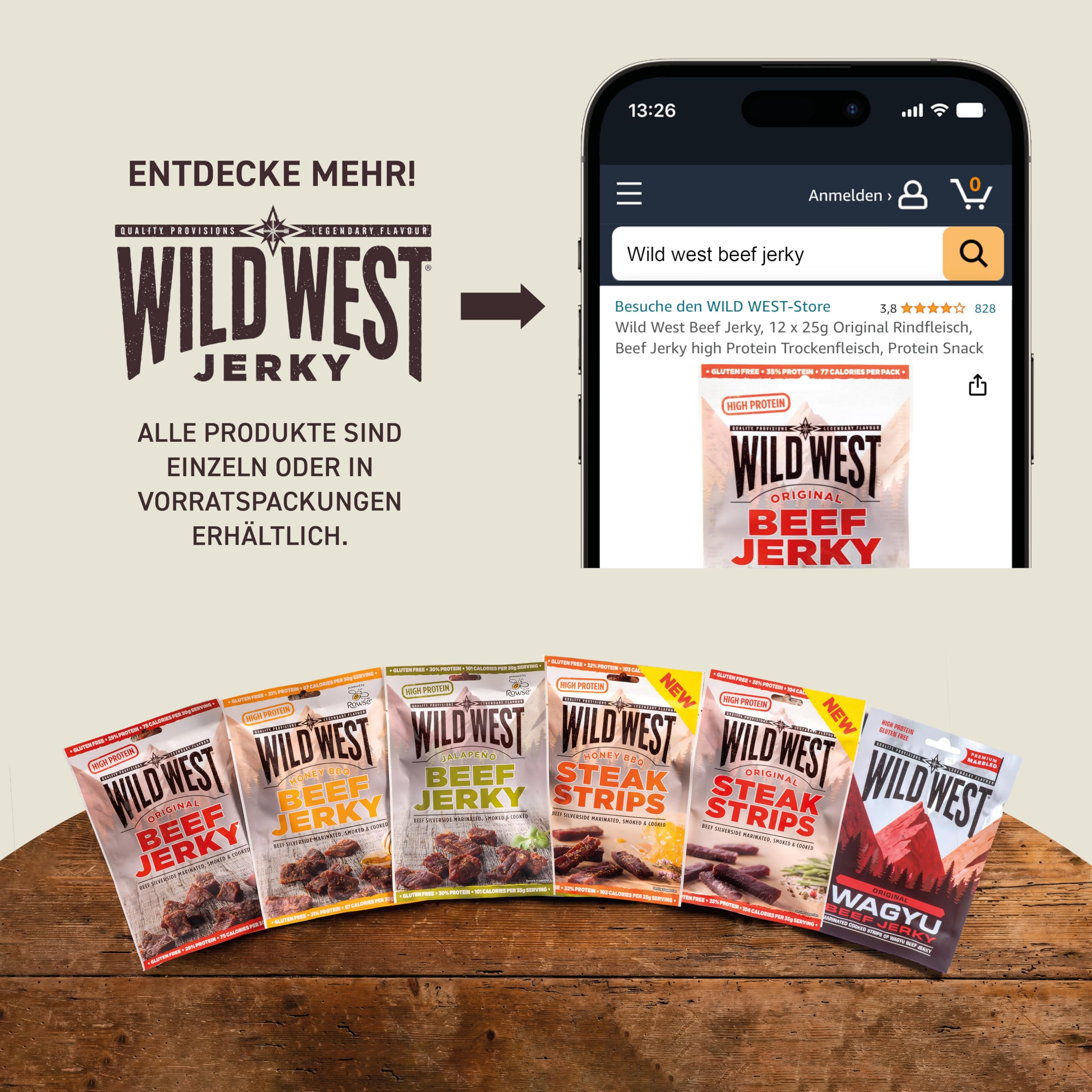 Wild West Beef Jerky, high Protein Trockenfleisch Bundle, Beef Jerky Protein Snack, 300g Honey BBQ & 300g Orginal, Rinderdörrfleisch