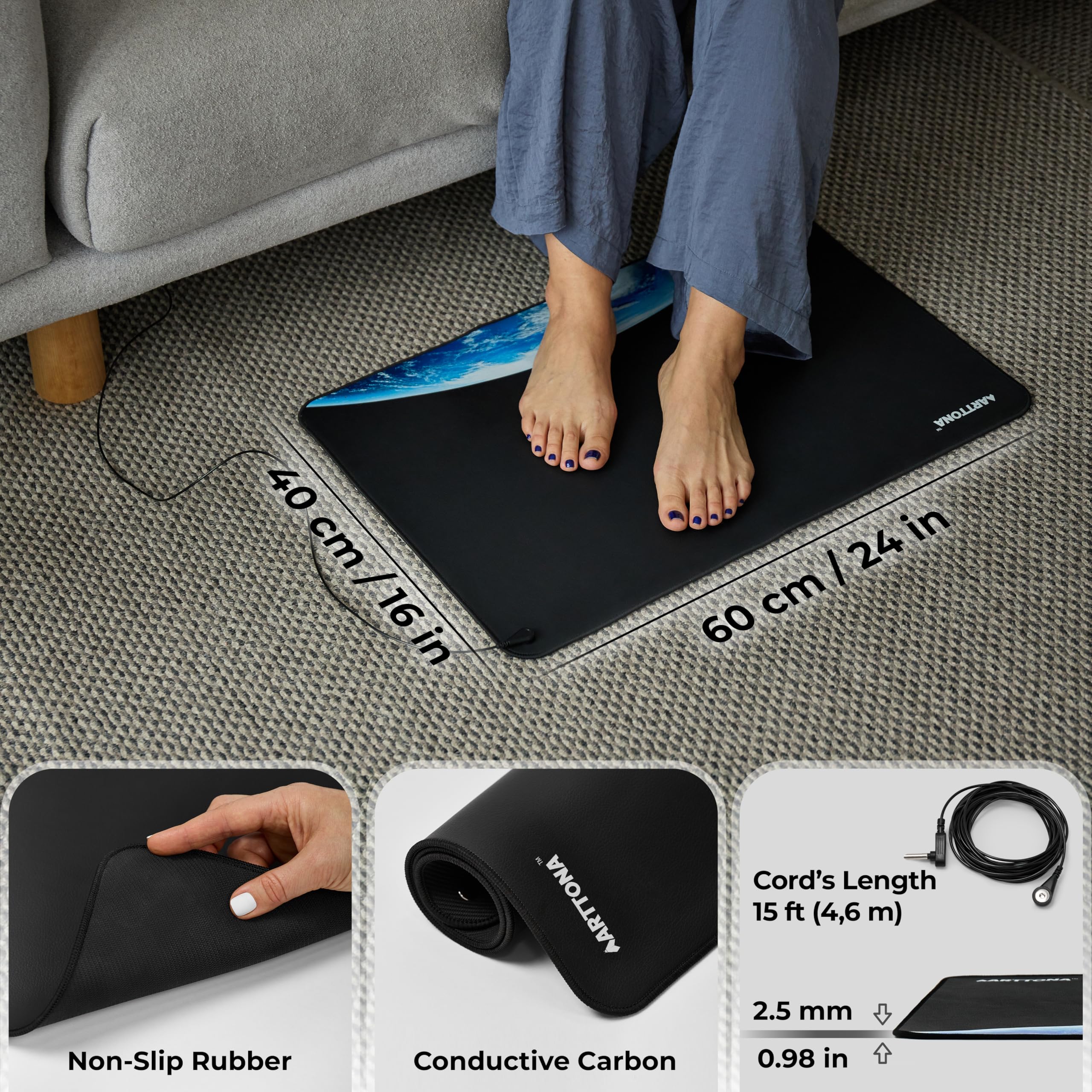 Tapis de sol pour un meilleur sommeil, soulagement du stress et bien-être – Tapis de mise à la terre de qualité supérieure pour bureau, lit et sol – Matériau durable et non toxique – Comprend