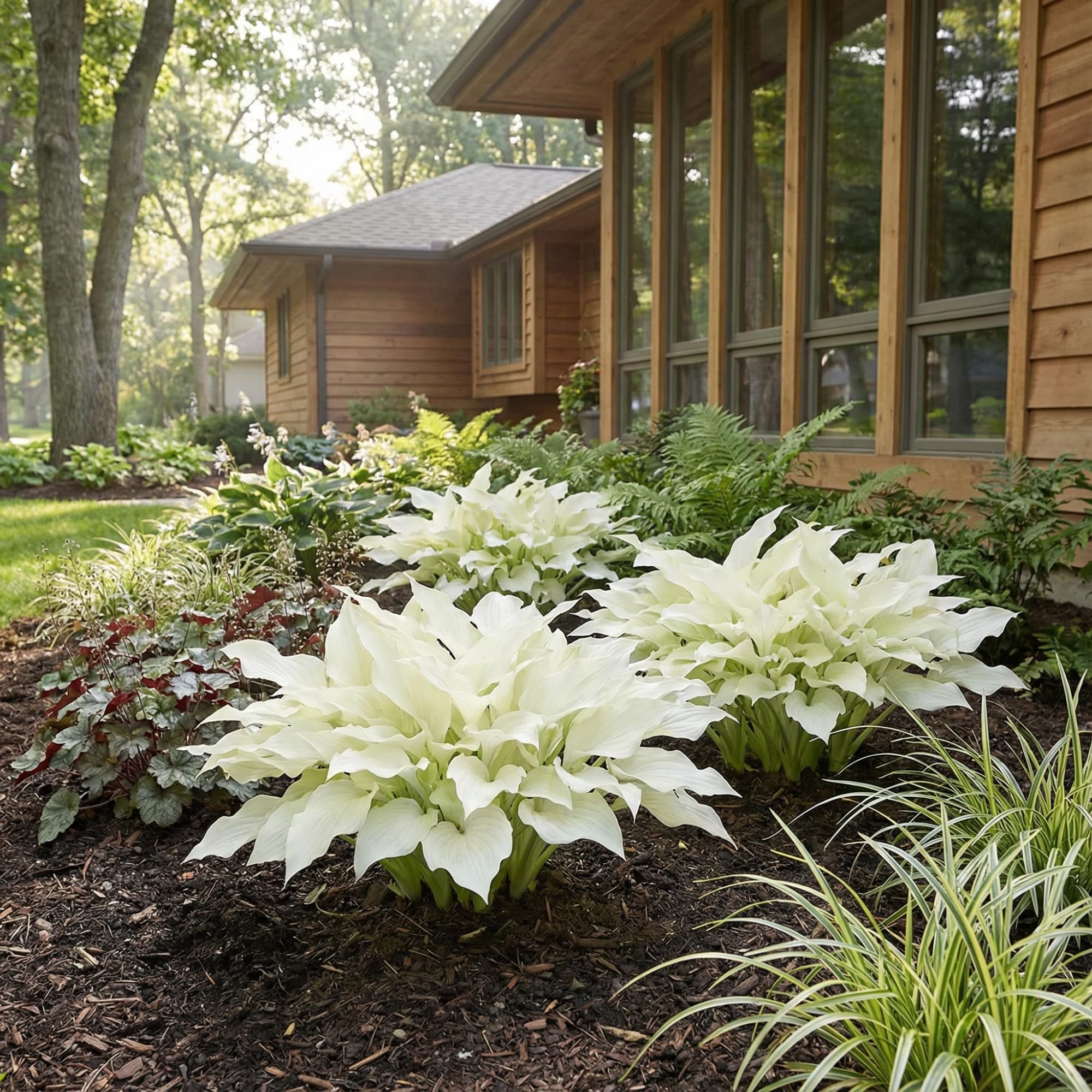 Hosta Pflanze Winterhart - Funkien White Feather - 3 Wurzeln - Stauden Mehrjährig Winterhart - Bodendecker - Pflanzen aus Holland (kein Samen, zwiebeln und nicht künstlich)