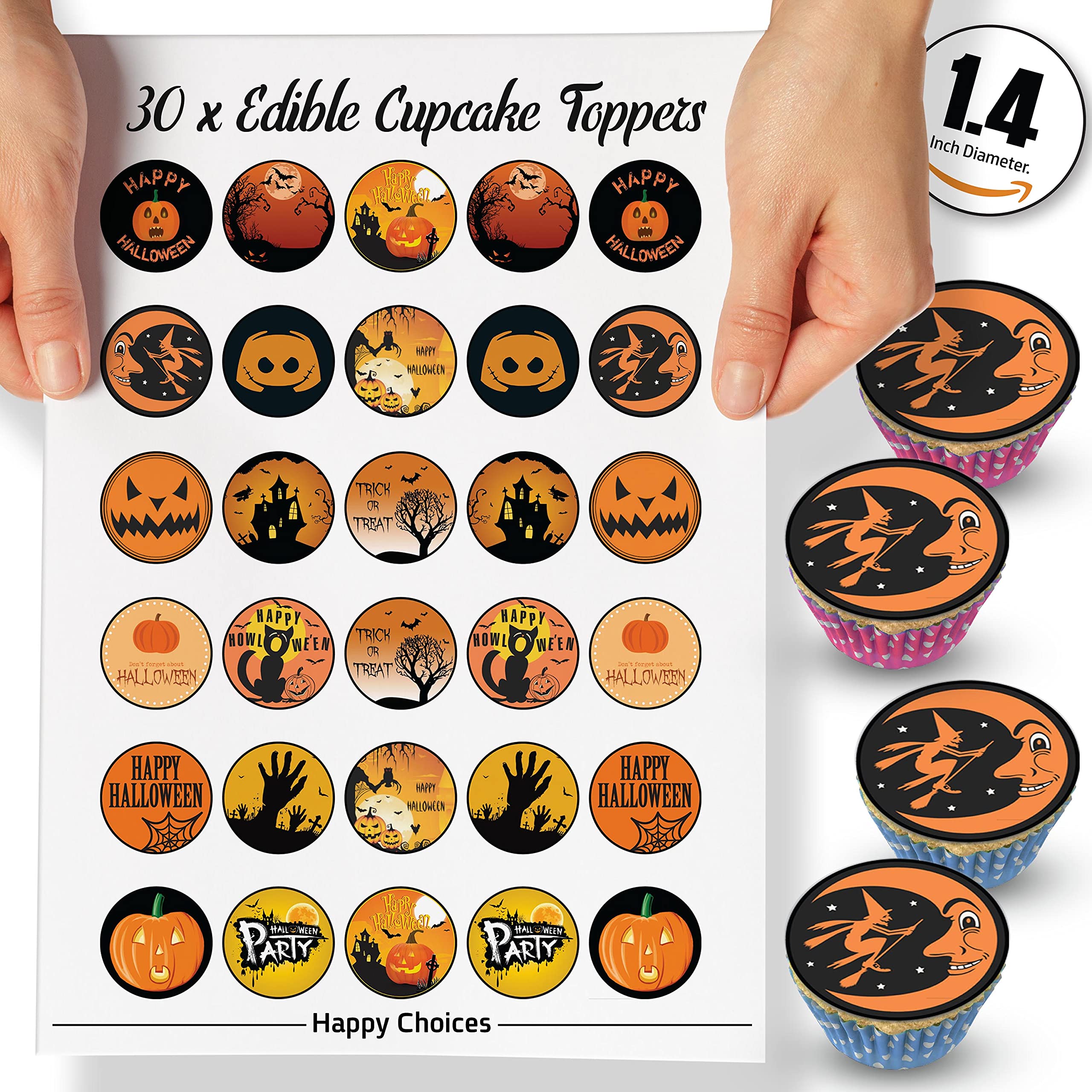 30 x Edible Cupcake Toppers Themed of Halloween Collection of Edible Cake Decorations Uncut