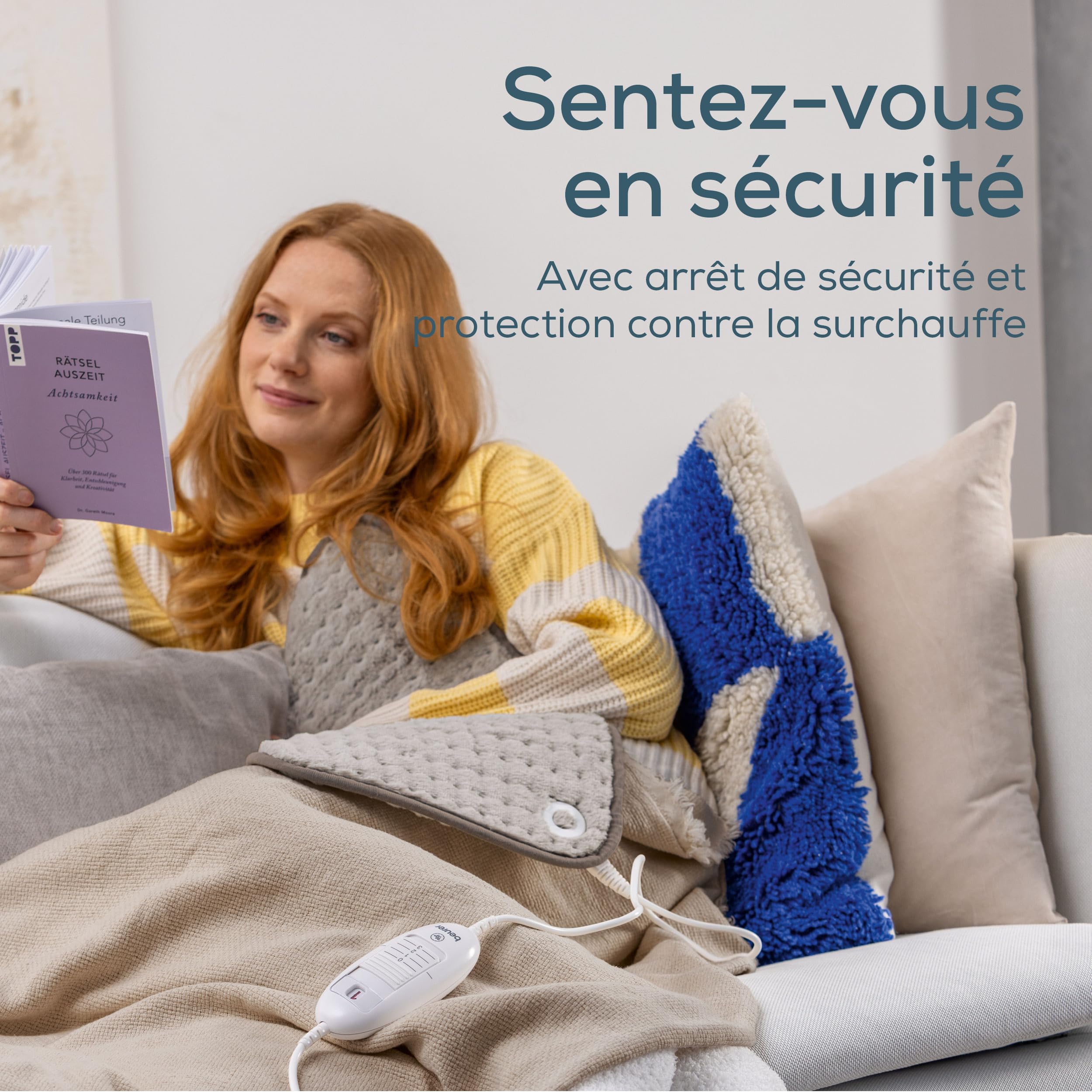 Beurer HK 123 XXL Nordic Coussin chauffant en peluche avec 3 niveaux de température et arrêt automatique, lavable en machine, fabriqué en Europe, format XXL 60 x 30 cm