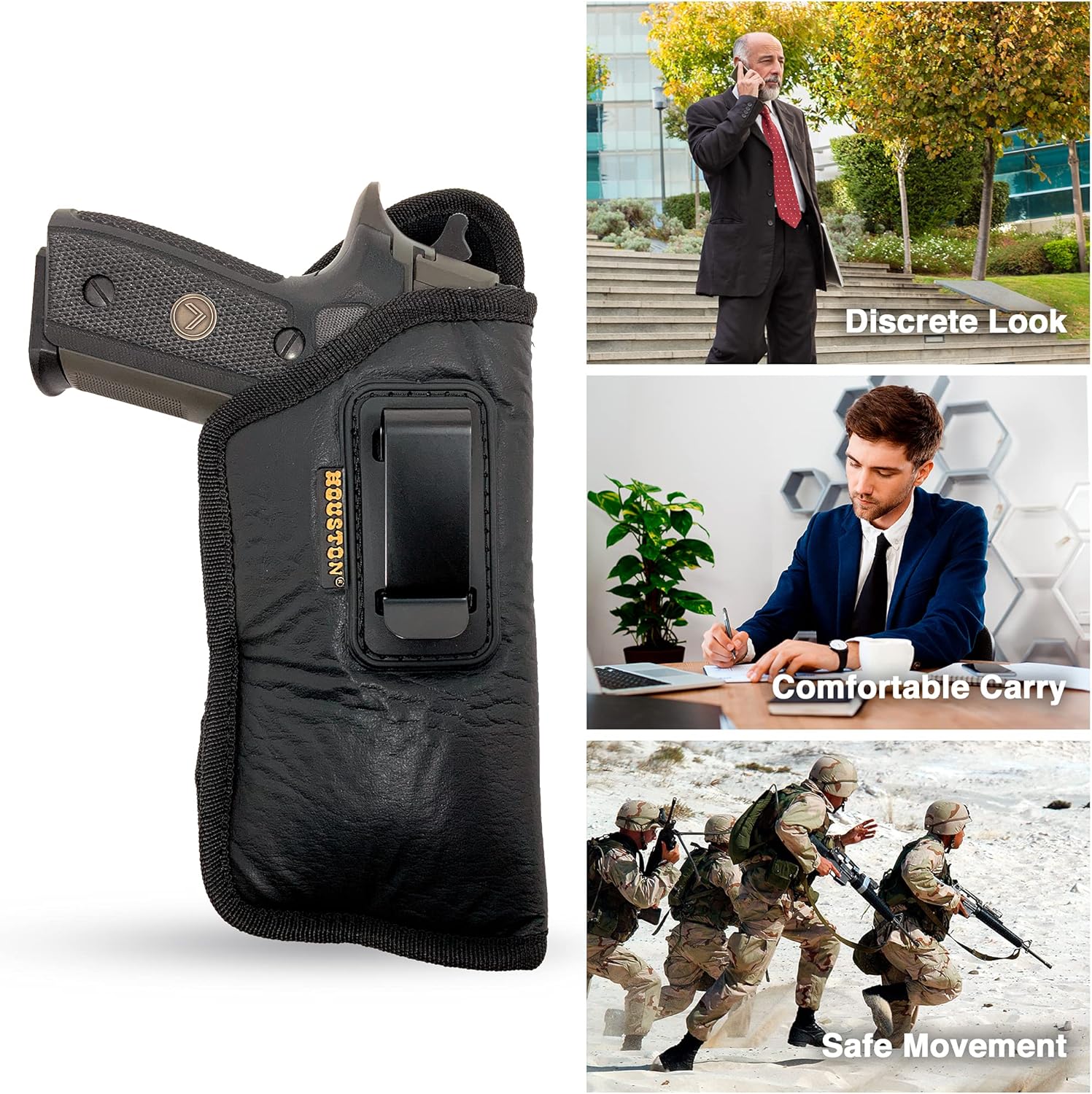 Houston Gun Holsters IWB Holster for Full Size Pistols, Brown ECO Leather, Fits Ruger 57, Beretta 92FS, Canik TP9 SFX, Glk 20 21 34 47, SIG P320 X5, Walther PPQ M2, Inside Waistband